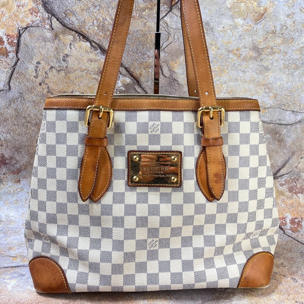 Louis Vuitton Hampstead MM Tote Bag Damier Azur Ebene Shoulder Bag